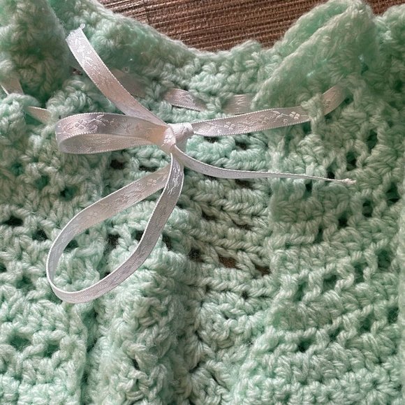 Crochet Baby Layette Jacket/Sweater & Blanket Set Baby Girl/Boy Unisex Green - Picture 7 of 10